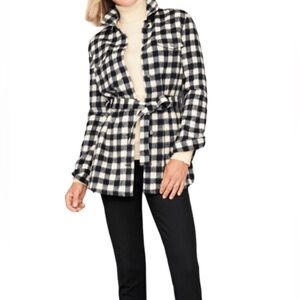 Talbots‎ Shacket Womens XL Black Wool Blend Buffalo Check Flannel Jacket NWT